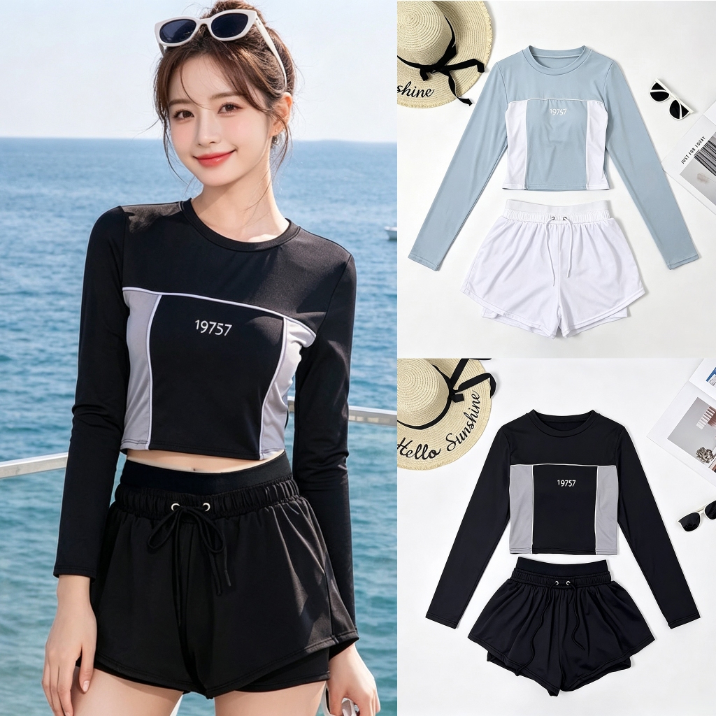 Bộ đồ bơi nữ mới – Hai mảnh, chất liệu chống nắng khô nhanh, màu xanh đen tùy chọn, phong cách Hàn Quốc thời trang – lựa chọn hàng đầu cho nữ đi biển và hồ bơi. | BigBuy360 - bigbuy360.vn