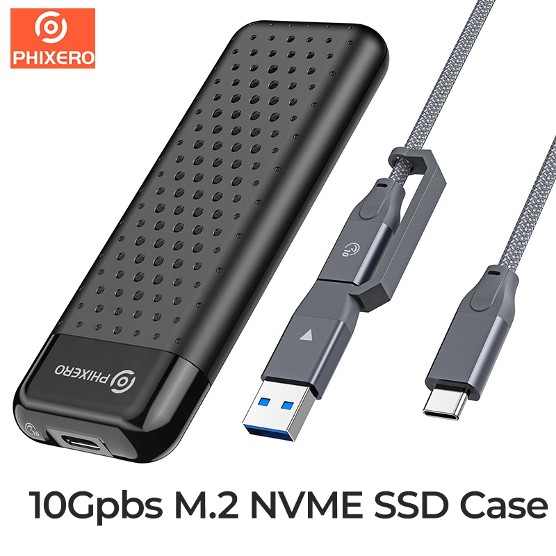 PHIXERO Tool-Free M2 SSD NVMe 10Gbps Case PCIe SSD Box cho M.2 NVMe NGFF SATA SSD Disk Tool Free M.2