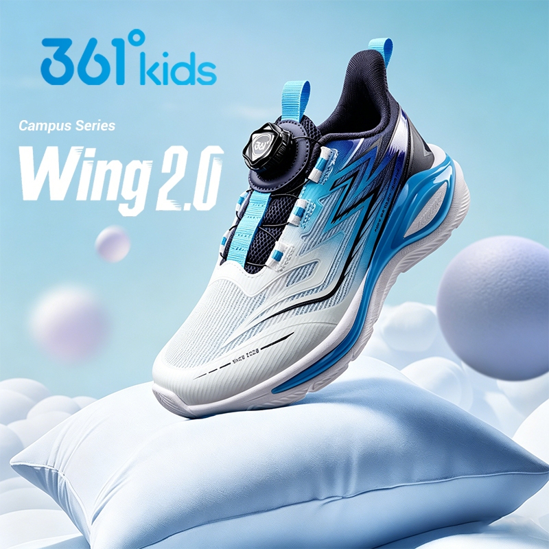 Giày chạy bộ trẻ em 361 Kids Wing 2.0 có khóa quay Lưới thoáng khí Giày thể thao thông thường chống 