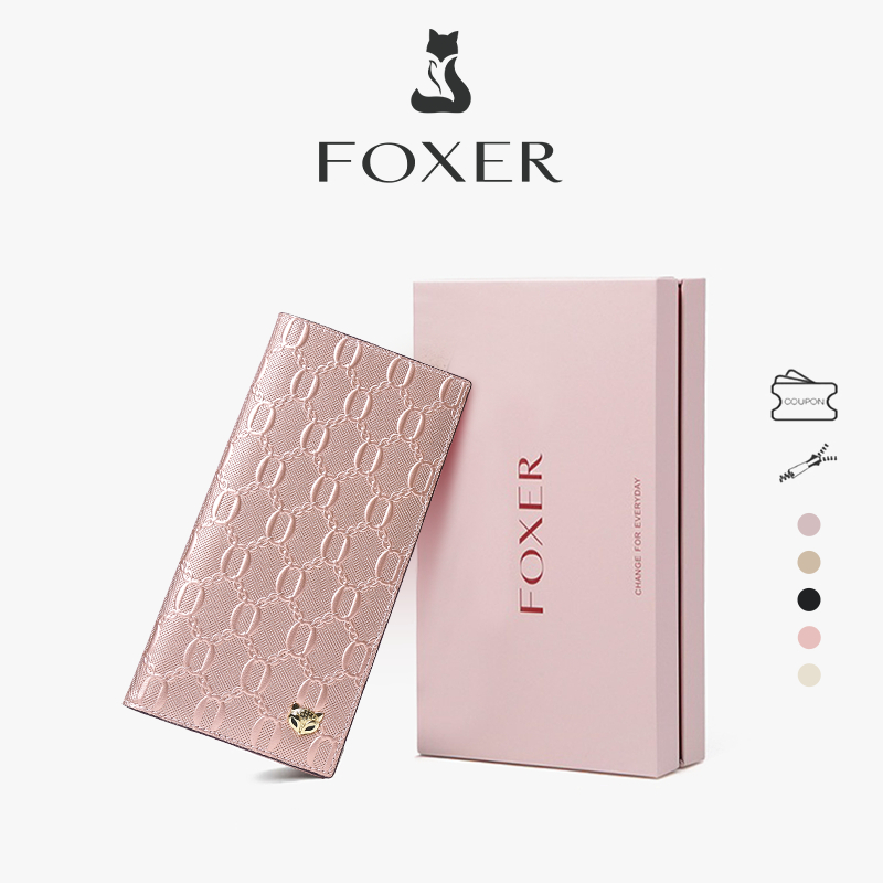 FOXER Ví Dài Nữ Da Thời Trang Dây Xích Nhiều Ngăn Tiện Lợi