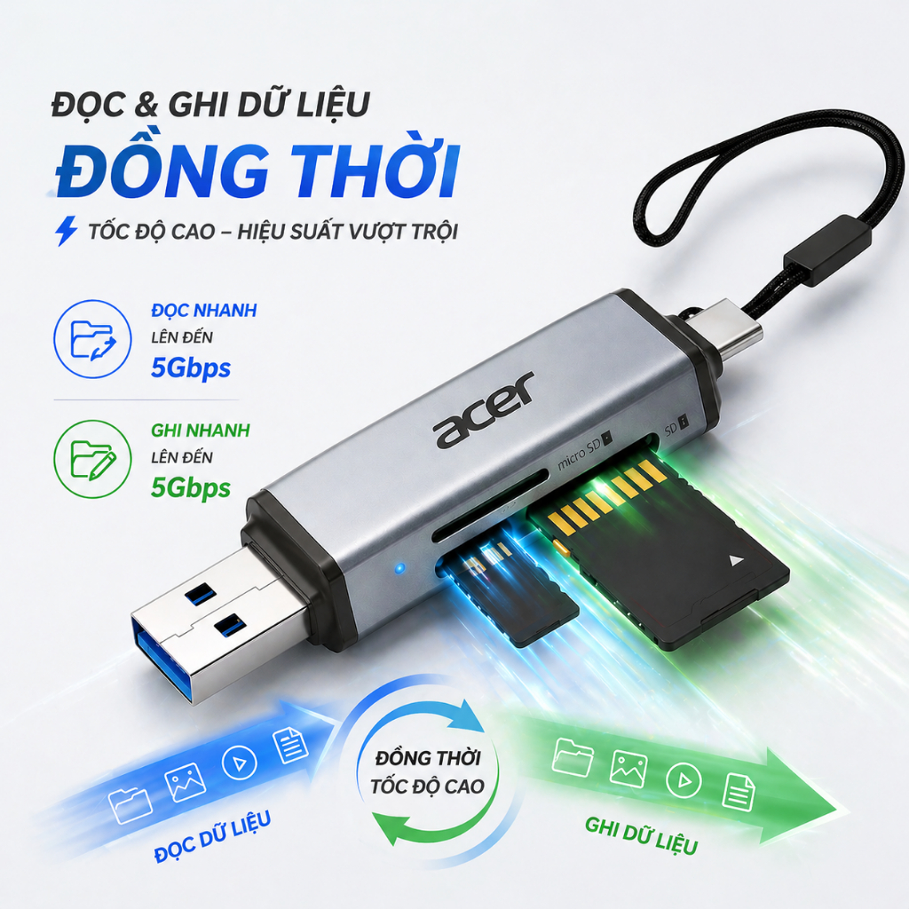 Acer Đầu đọc thẻ 2 trong 1 SD/TF OTG USB C / A Bộ chuyển đổi thẻ nhớ USB 3.0 Type C sang Micro SD Thích hợp cho điện thoại di động máy tính xách tay máy tính bảng máy tính để bàn và ảnh UC202 | BigBuy360 - bigbuy360.vn
