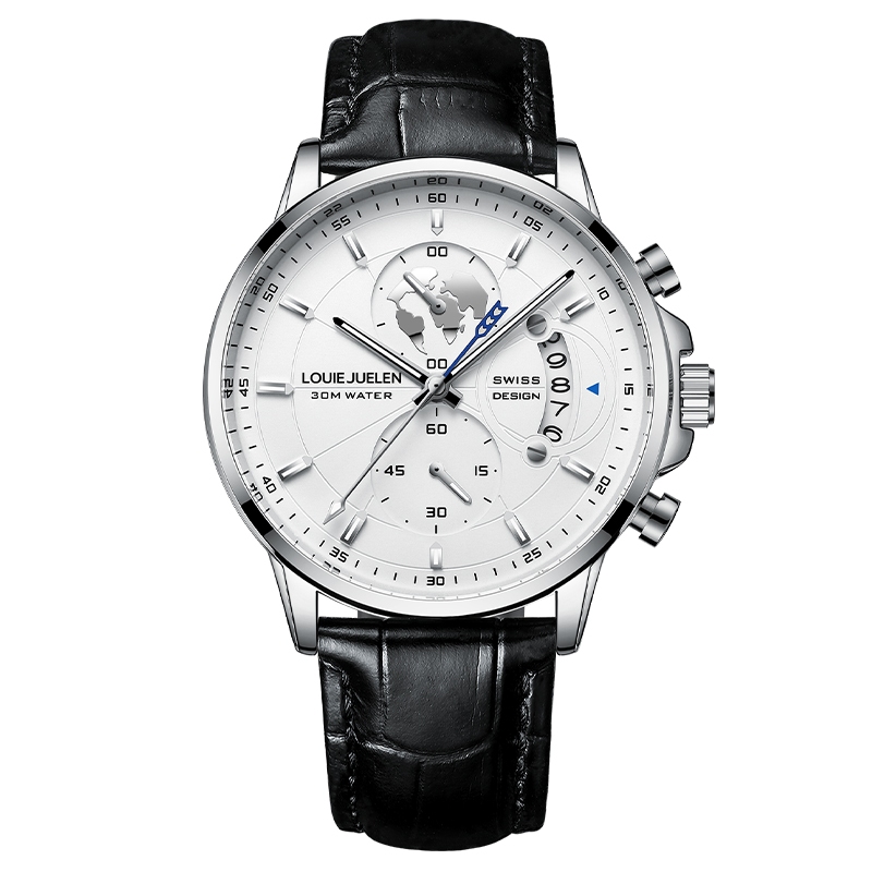 Đồng hồ nam doanh nhân thời trang Chronograph Dây da thật Date Quartz Đồng hồ nam
