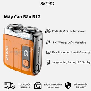 Máy Cạo Râu Mini BRIDIO R12 Cho Nam, Chống Nước IPX7, Sạc Type-C, Màn Hình LED, Nhỏ Gọn Dễ Mang Theo