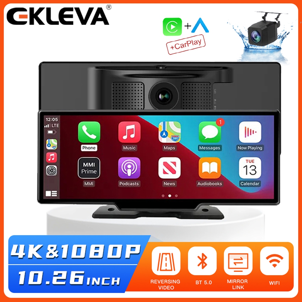 EKLEVA Camera Hành Trình 4K 10.26 Inch Gương Chiếu Hậu Dual Lens WIFI Carplay Android Auto