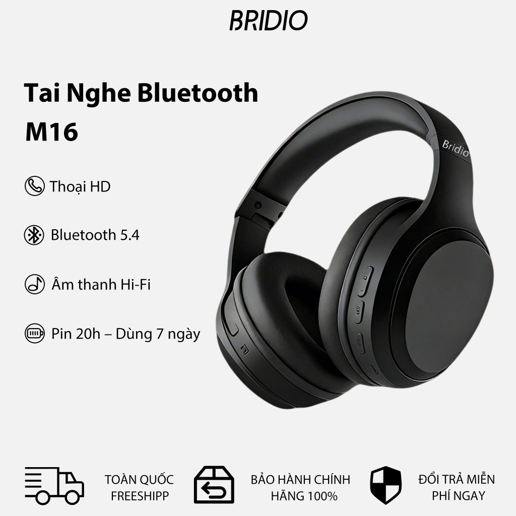 Tai Nghe Không Dây BRIDIO M16 Bluetooth 5.4 Chụp Tai Âm Thanh HIFI Gấp Gọn Đeo Êm | BigBuy360 - bigbuy360.vn