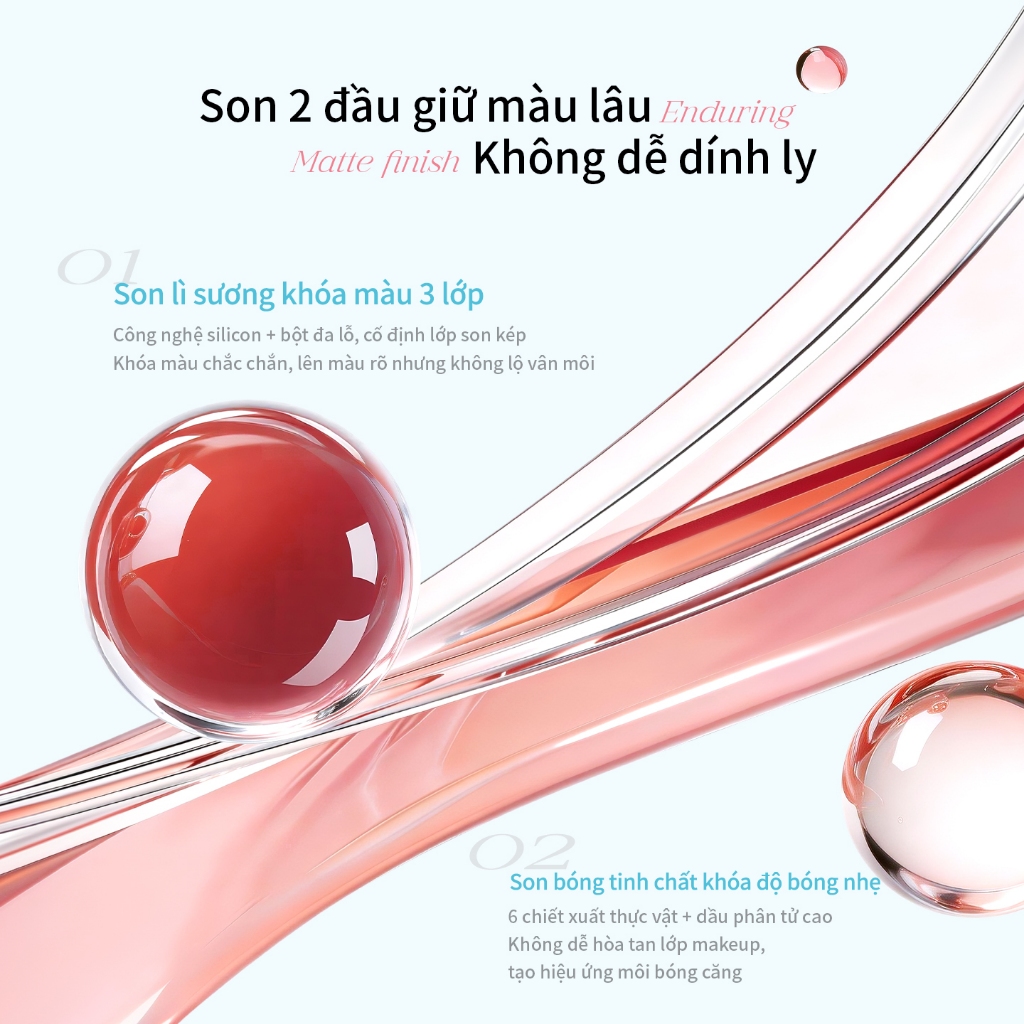 Kem dưỡng môi bùn môi hai đầu Mooekiss, không chuyển đổi, Son môi dưỡng ẩm Son bóng vết bẩn môi 1.5g+1.5g | BigBuy360 - bigbuy360.vn