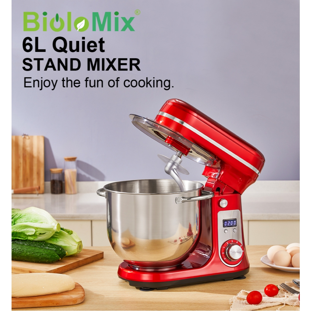 Máy trộn đứng BioloMix 6L 1200W 6 tốc độ DC Động cơ yên tĩnh Nhà bếp Chế biến thực phẩm Kem đánh trứ