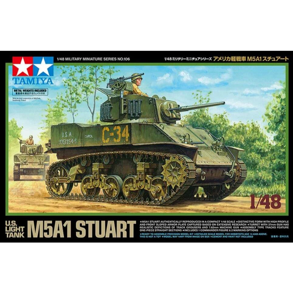 Tamiya 32606 Bộ mô hình quân sự tỷ lệ 1 / 48 WWII Hoa Kỳ Xe tăng nhẹ M5A1 Stuart