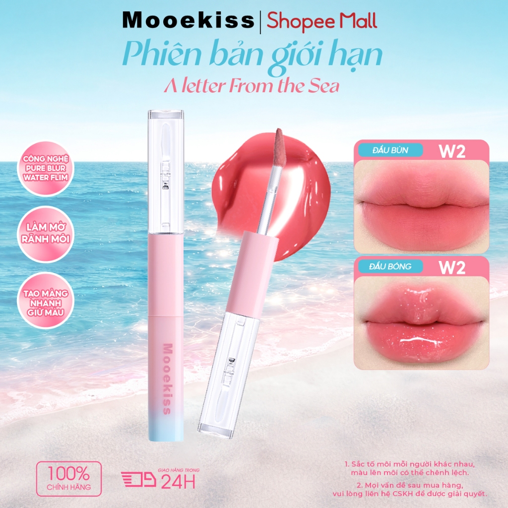 Kem dưỡng môi bùn môi hai đầu Mooekiss, không chuyển đổi, Son môi dưỡng ẩm Son bóng vết bẩn môi 1.5g+1.5g | BigBuy360 - bigbuy360.vn