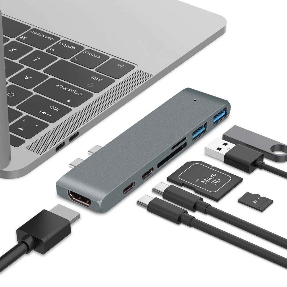 USB 3.1 Type-C Hub sang HDMI Adapter 4K Thunderbolt 3 USB C Hub 3.0 TF SD Đầu Đọc Khe Cắm PD Cho Mac