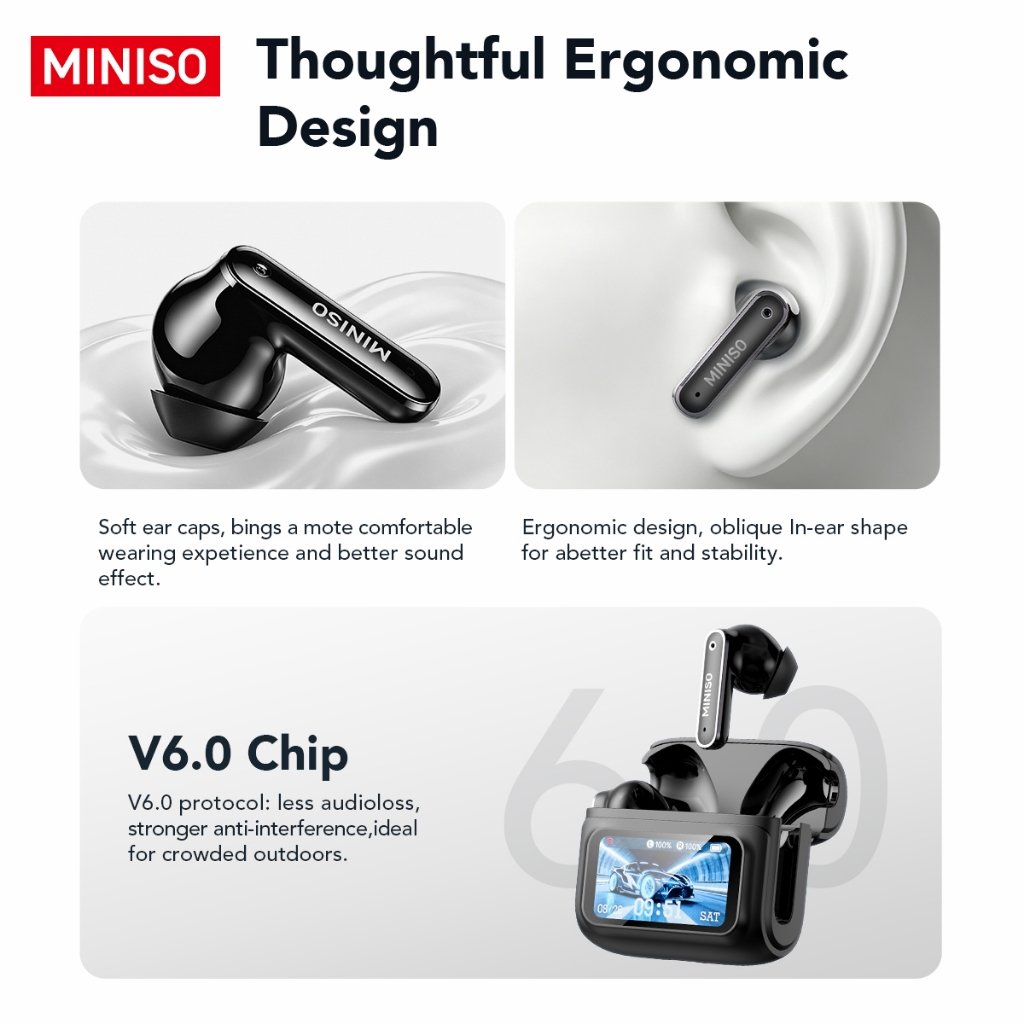 Bảo hành một năm Tai nghe Bluetooth MINISO MS128 ANC Giảm tiếng ồn kép HD Tai nghe không dây màn hình lớn Chất lượng âm thanh HiFi IPX5 Life Chống nước Tuổi thọ pin dài | BigBuy360 - bigbuy360.vn