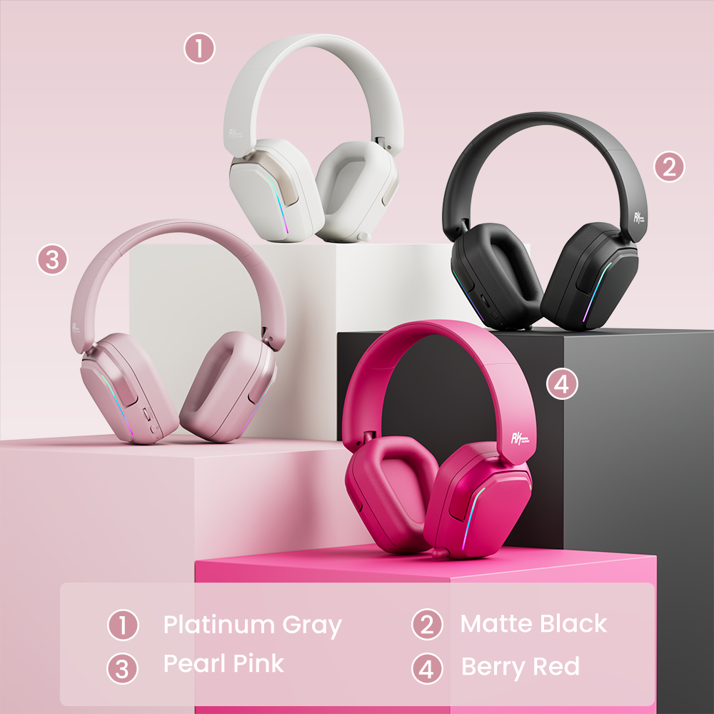 RK Royal Kludge RK HG101 Tai nghe chơi game màu hồng Trình điều khiển loa 40mm không dây có đèn RGB Nút tai da Protein | BigBuy360 - bigbuy360.vn