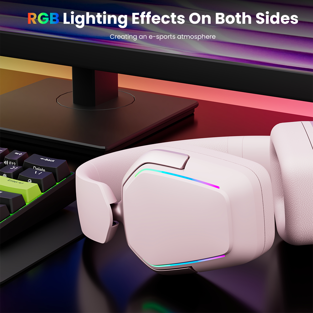 RK Royal Kludge RK HG101 Tai nghe chơi game màu hồng Trình điều khiển loa 40mm không dây có đèn RGB Nút tai da Protein | BigBuy360 - bigbuy360.vn