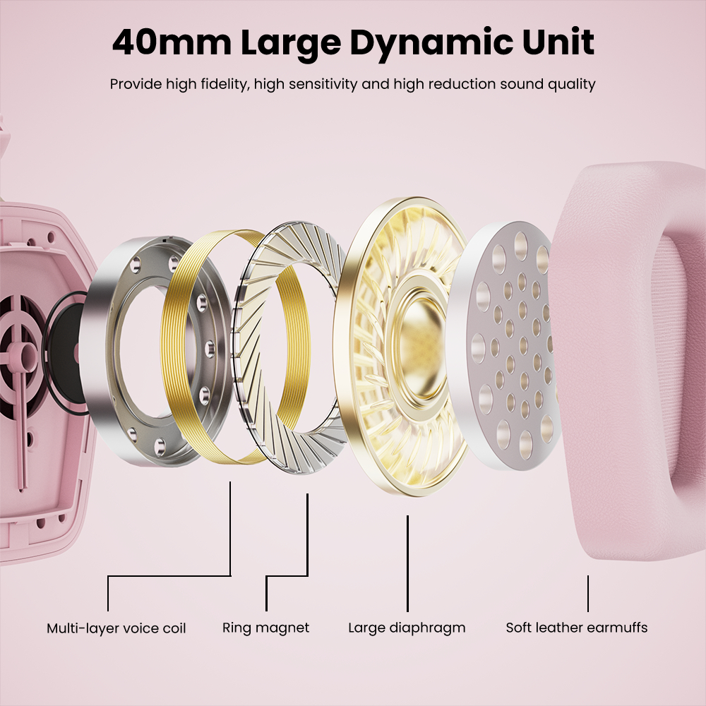 RK Royal Kludge RK HG101 Tai nghe chơi game màu hồng Trình điều khiển loa 40mm không dây có đèn RGB Nút tai da Protein | BigBuy360 - bigbuy360.vn