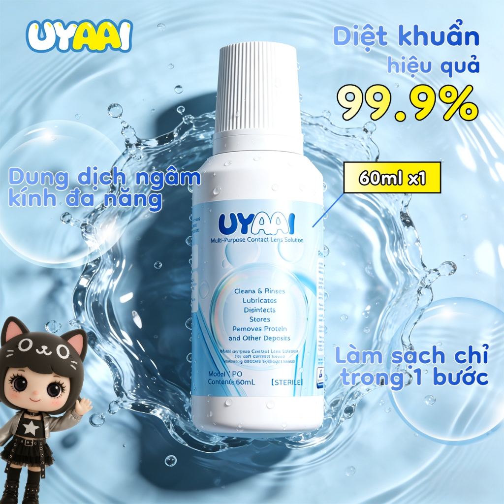 Dung dịch nước ngâm và nước nhỏ mắt UYAAI rửa Kính Áp tròng MCK1 dành cho lens…