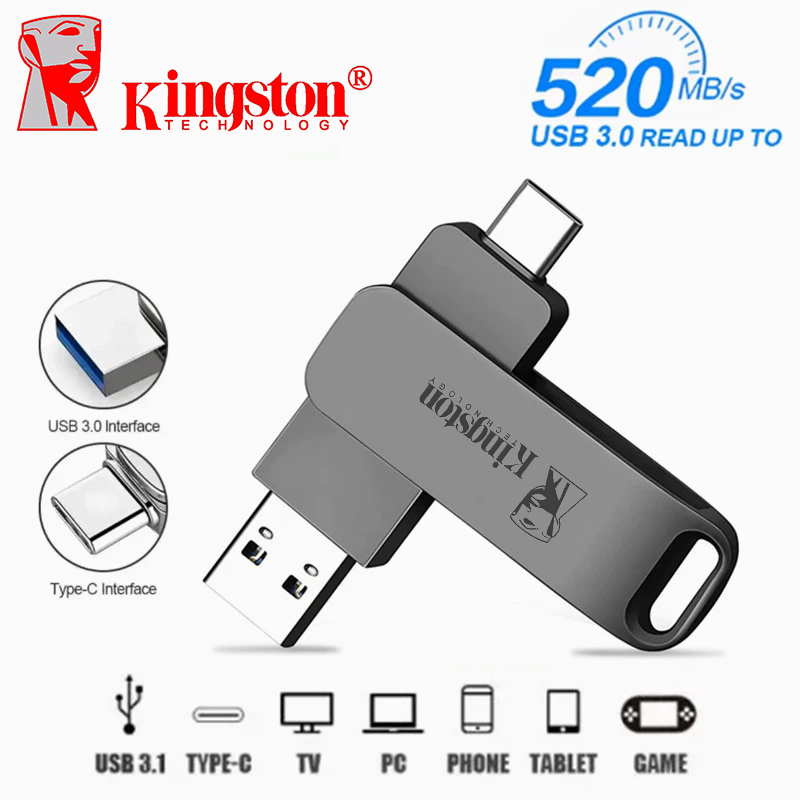 KINGSTON Ổ đĩa Flash USB kép Type-C 512GB 1TB 2TB - Ổ đĩa bút OTG tốc độ cao với bộ lưu trữ dung lượ