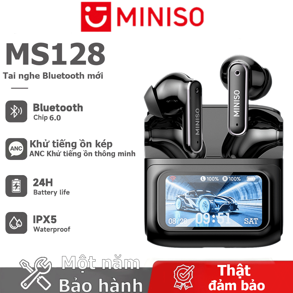 Bảo hành một năm Tai nghe Bluetooth MINISO MS128 ANC Giảm tiếng ồn kép HD Tai nghe không dây màn hình lớn Chất lượng âm thanh HiFi IPX5 Life Chống nước Tuổi thọ pin dài | BigBuy360 - bigbuy360.vn