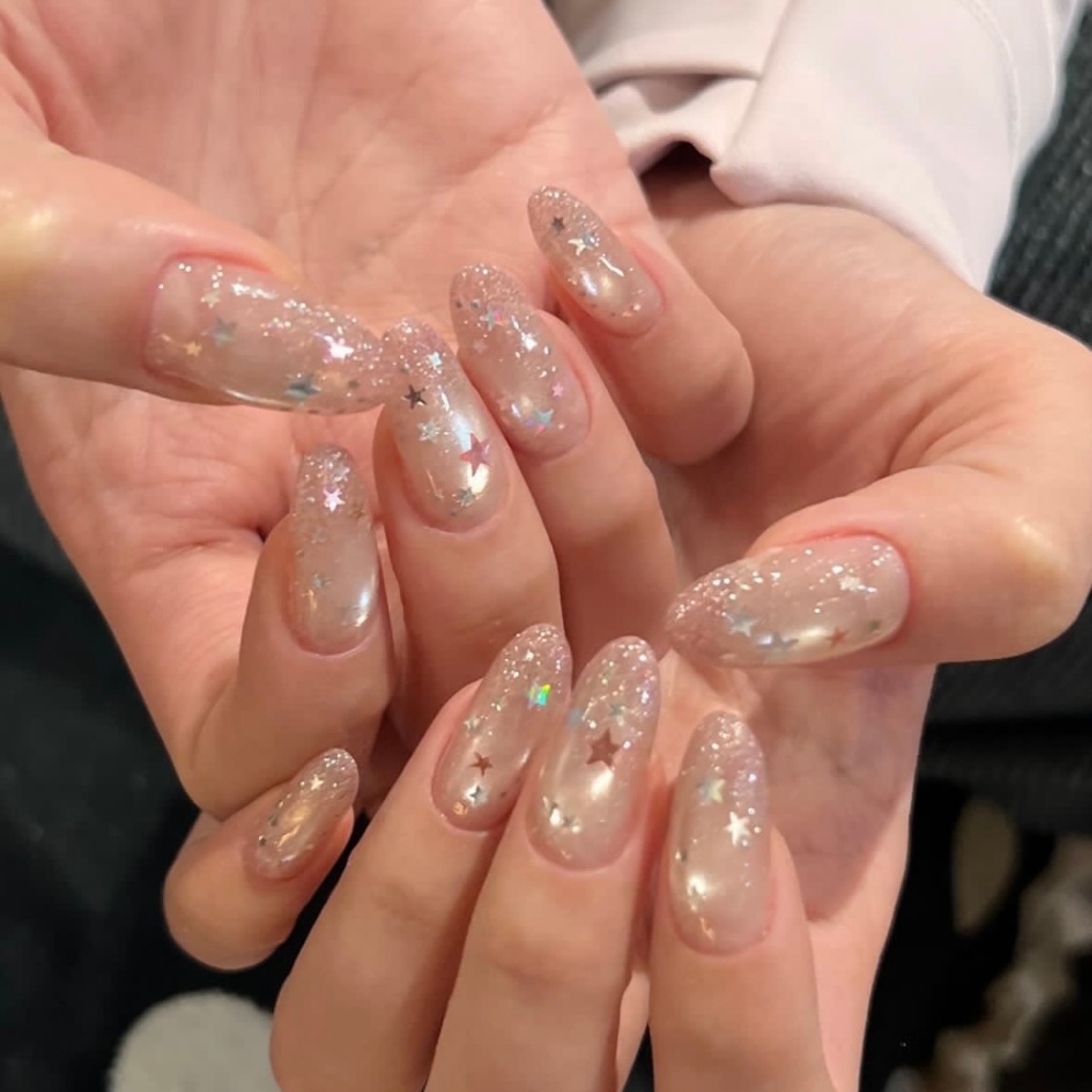 Almond Finely Broken Cat 's Eye Star Đeo Móng Tay ins Miếng Dán Làm Móng Tay Vẽ Tay