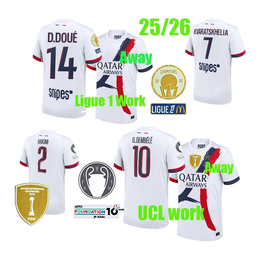 25 / 26 O.DEMBELE jersey 25 / 26 PSG Áo thi đấu sân khách vải bóng đá KVARATSKHELIA D.DOUE VITINHA H