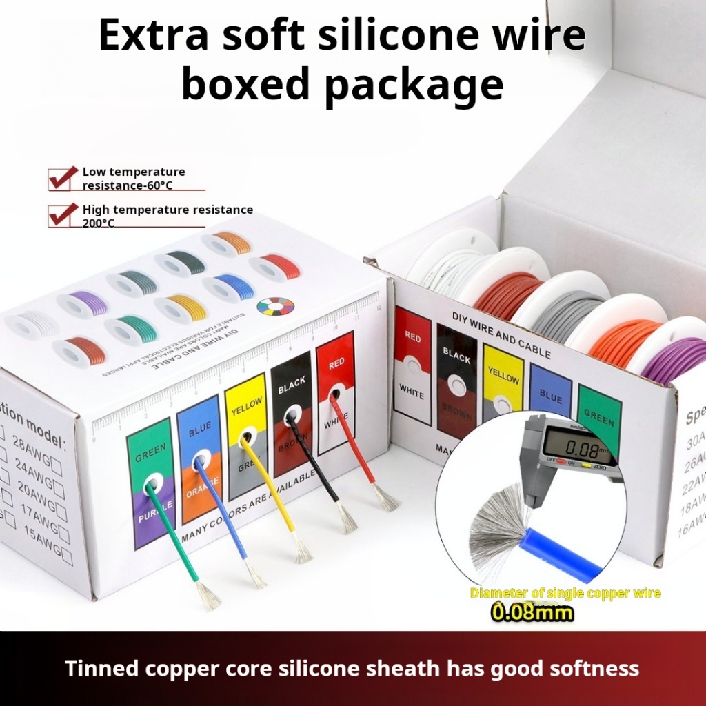 16AWG -30AWG Dây silicon chịu nhiệt độ cao mềm đặc biệt mạ thiếc dây đồng linh hoạt 16AWG-30AWG năm 