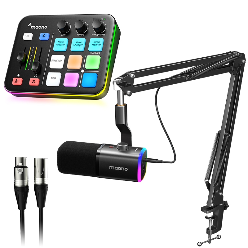 Maono G1 Neo+PD100XS Set Mini Game Card Âm Thanh Giao Diện Âm Thanh Hỗ Trợ Micro XLR Có Đèn RGB Cho 