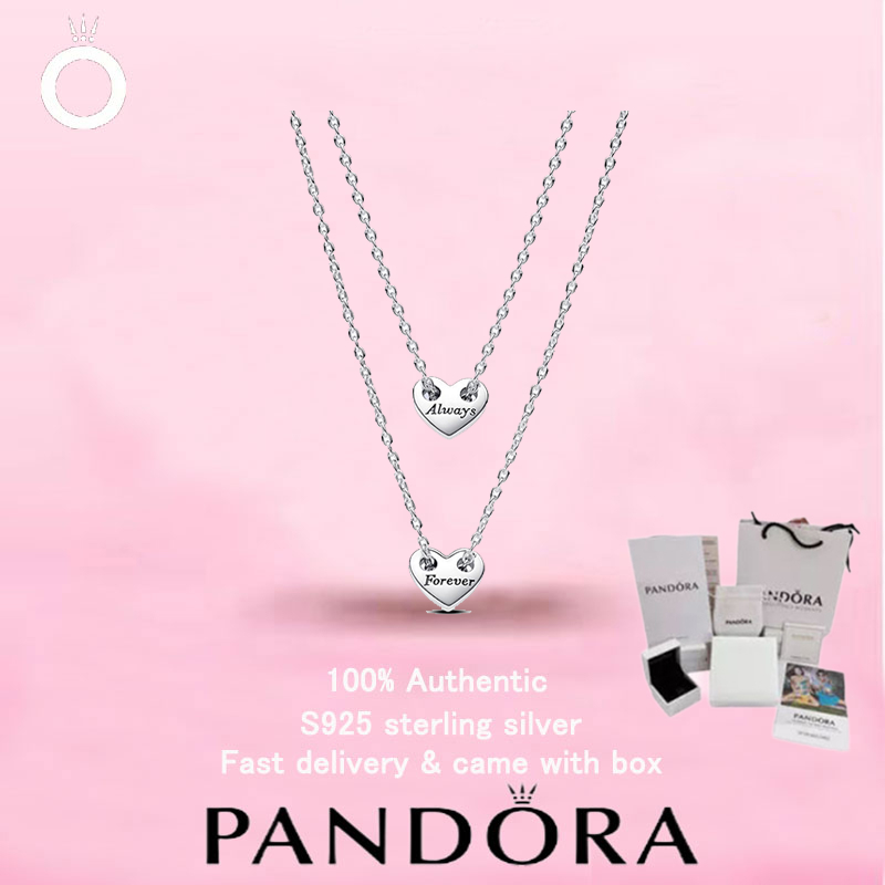 (59 100% trang sức nữ S925 Sterling Silver Forever & Always Splittable Heart Collier Dây chuyền