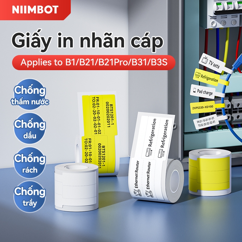 Niimbot B21/B1/B31Nhãn cáp Giấy chống thấm nước Thẻ dây sợi Nhãn Tổ chức Mạng lưới Đánh dấu