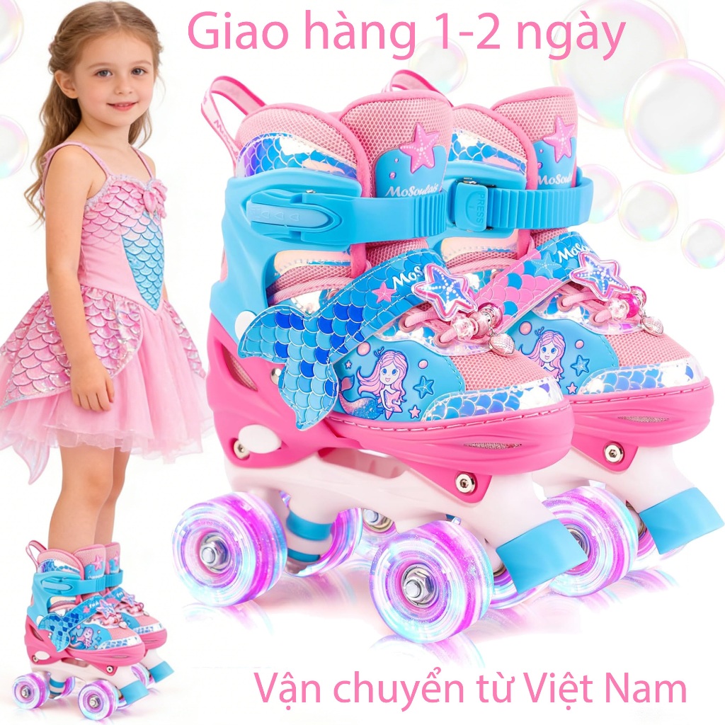 Giày trượt patin nàng tiên cá cho trẻ em, Giày trượt patin cho bé gái, Giày trượt patin hai hàng, Gi
