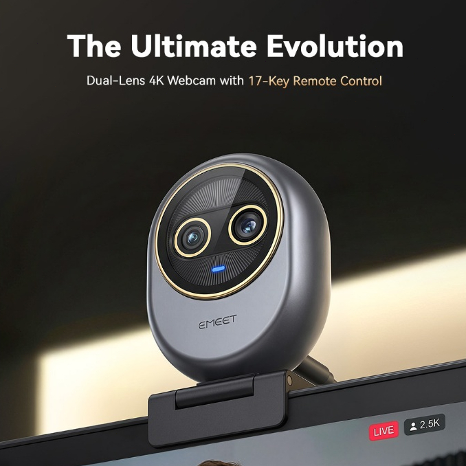 [Vận chuyển nội địa] Webcam EMEET Piko Dual 4K, ống kính kép góc rộng và tele, đi kèm điều khiển từ 