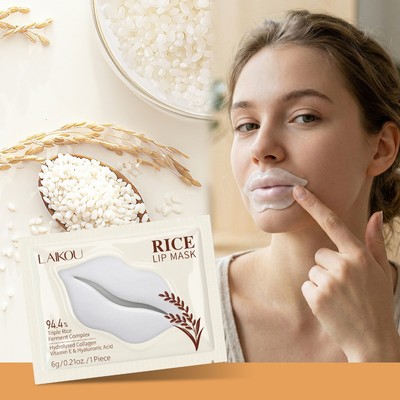 Mặt nạ môi gạo LAIKOU với phức hợp lên men gạo ba lần 94,4% để dưỡng ẩm sâu cho môi khô Collagen, Vitamin E & Hyaluronic Acid 6g