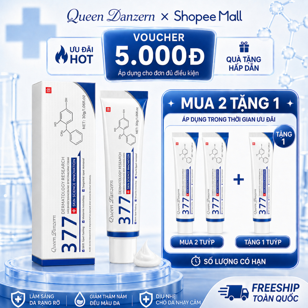 Queen Danzern 377 Kem dưỡng trắng da, dưỡng ẩm da mặt, hỗ trợ mờ thâm nám, làm sáng đều màu da, cấp ẩm căng bóng, dùng ngày đêm, phù hợp da nhạy cảm
