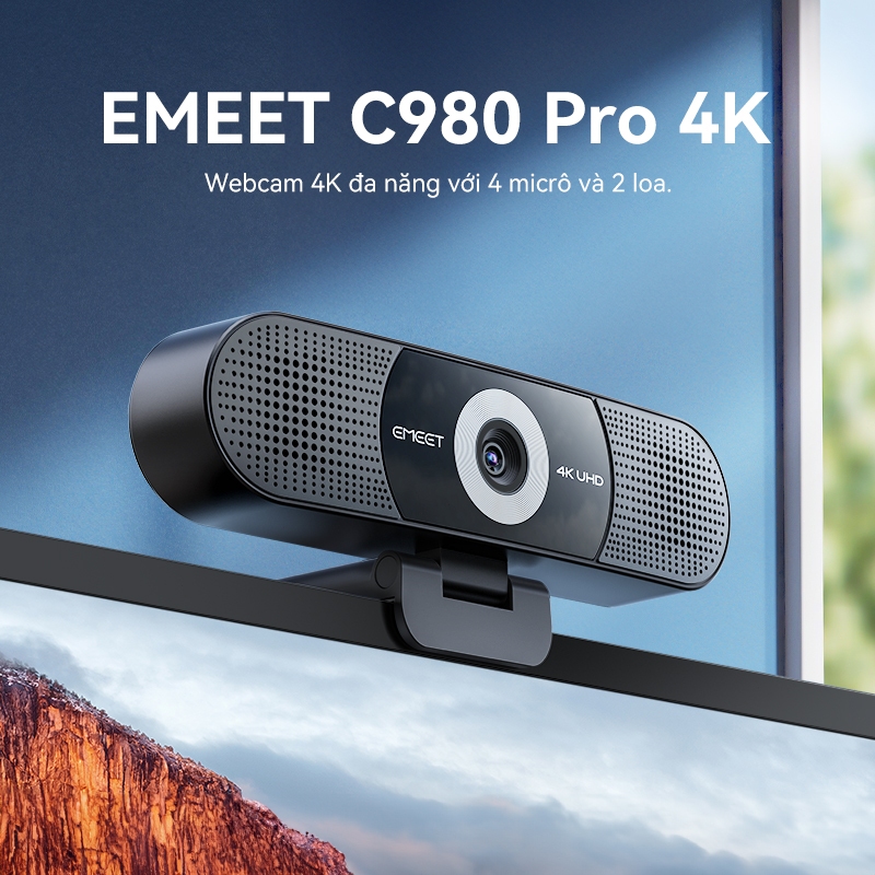 [Vận chuyển địa phương] Webcam 4K 3 trong 1 EMEET có micrô và loa, C980 PRO 4K 60°-98° Webcam góc rộ