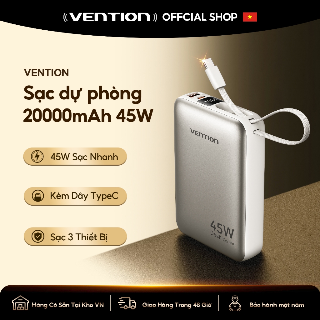 Vention Bộ Sạc Dự Phòng  20000mAh PD 45W | Sạc Nhanh Type-C PD Đa Năng | Cho iPhone 16 Pro Max & Samsung S24 Ultra | Bảo Hành Chính Hãng | BigBuy360 - bigbuy360.vn