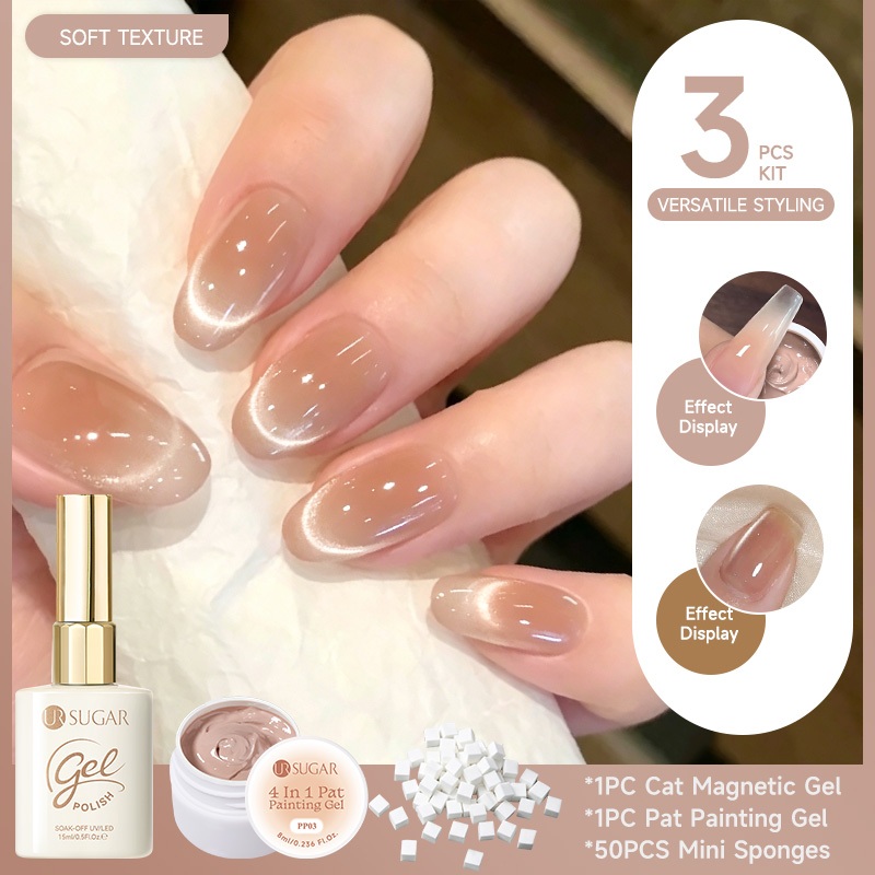 UR SUGAR 3 Chiếc Mắt Mèo Gel Từ Tính Sơn Móng Tay Với Khỏa Thân Pat Nail Gel Bộ Gradient Vẽ Tranh Ge