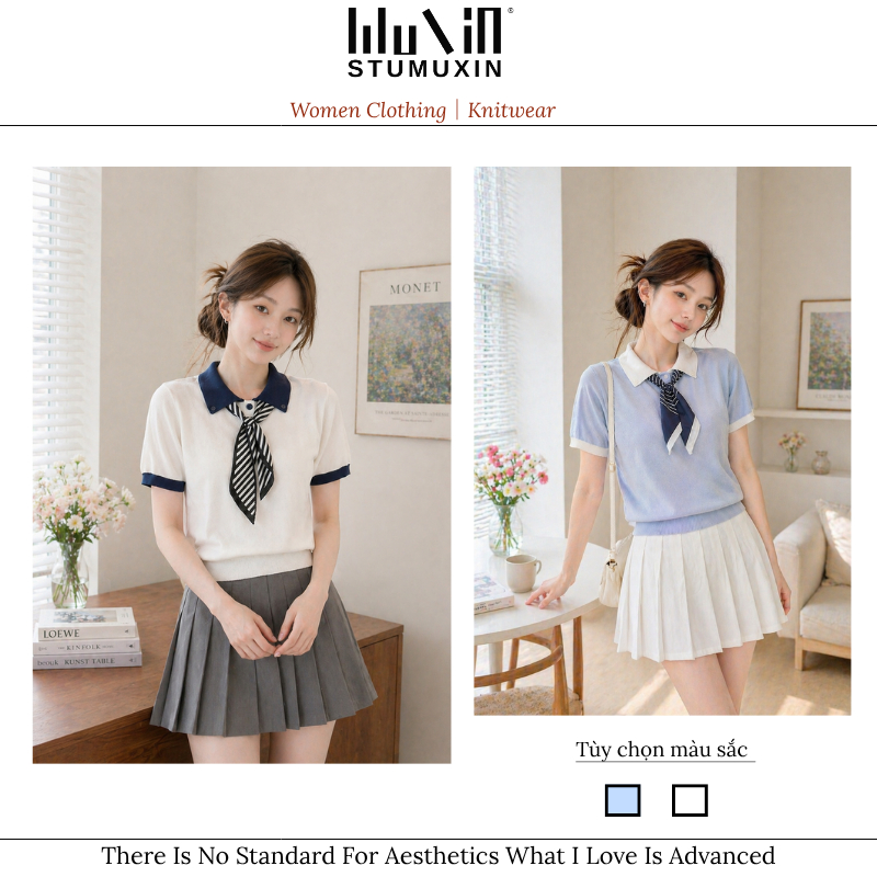 MUXIN Áo Sơ Mi Polo Nữ Mùa Hè from Lụa, Phong Cách Mới, Tay Ngắn