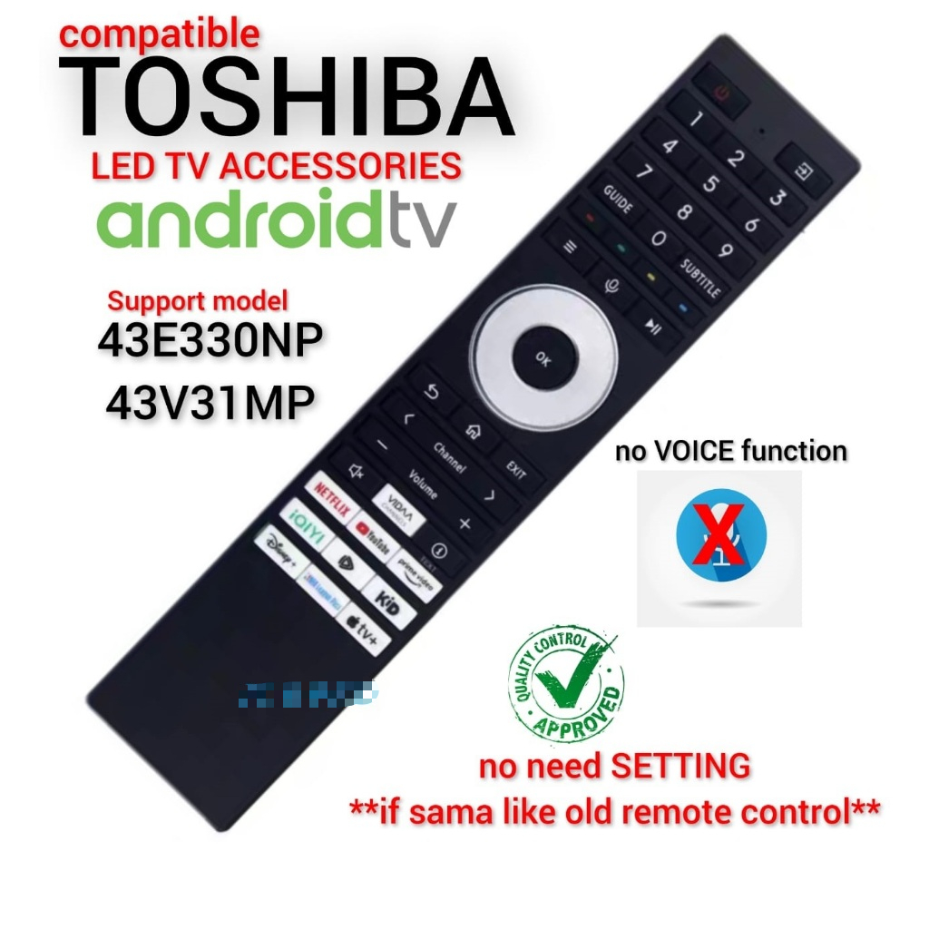Không có giọng nói) Điều khiển từ xa TV Android Toshiba ERF3G98T / 43E330NP / 43V31MP