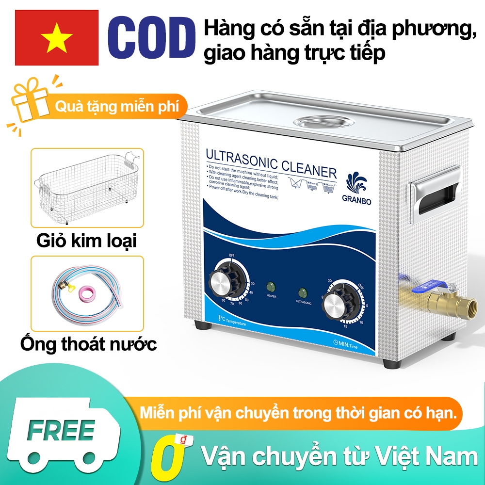 Máy làm sạch siêu âm ngâm Granbo 2L / 10L có máy sưởi và hẹn giờ 40khz Máy làm sạch siêu âm rung tần số cao, dành cho kính, trang sức, răng giả, niềng răng, loại bỏ rỉ sét