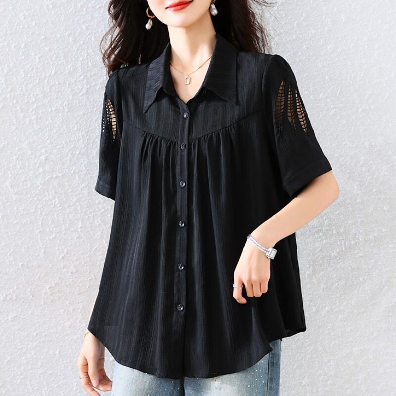 XL-6XL Áo Sơ Mi Nữ Quá Khổ Nữ Tay Ngắn Plus Size