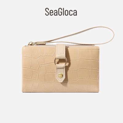 SeaGloca Retro Họa Tiết Cá Sấu Ví Dài Đi Lại Hàng Ngày Cổ Tay Đa Chức Năng Túi Ly Hợp Cho Nữ 02064