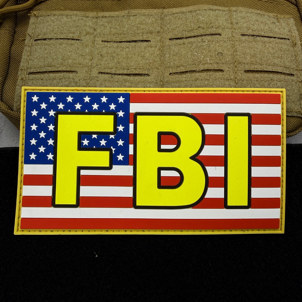 Huy hiệu miếng dán cao su mềm PVC của FBI Mỹ Cờ sọc ngôi sao màu vàng có móc