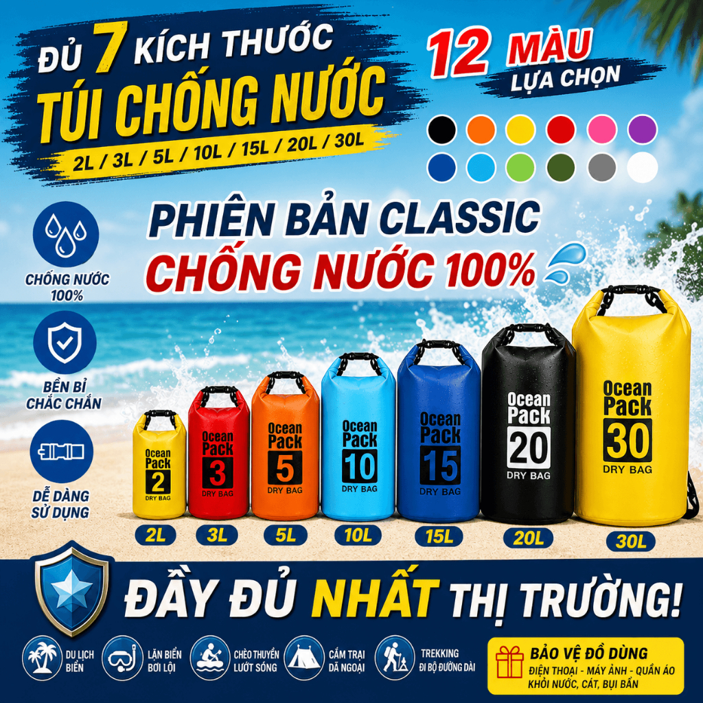 Ocean Pack Túi chống thấm nước, túi bơi ngoài trời, đeo vai tiện lợi cho chuyến du lịch bãi biển Túi