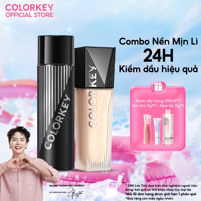 COLORKEY Combo 1 Kem Nền 30g + 1 Xịt Khóa Trang Điểm 100ml – Combo Makeup Mịn Lì, Lâu Trôi