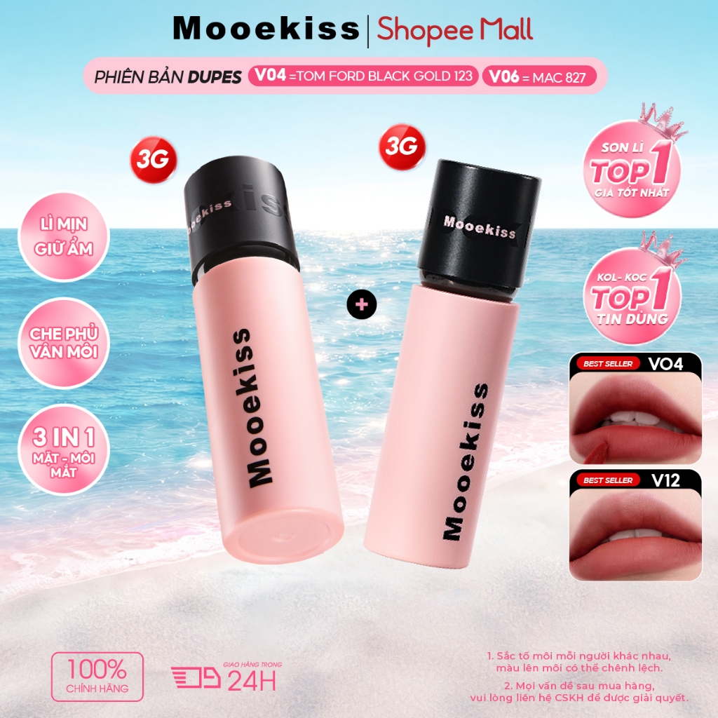 [KOL Combo 3gx2] Combo 2 son Mooekiss Cloudy Matte Lip Mud tông nude hiện đại, hiệu ứng lì mờ, hạn chế dính cốc 3g x2 | BigBuy360 - bigbuy360.vn