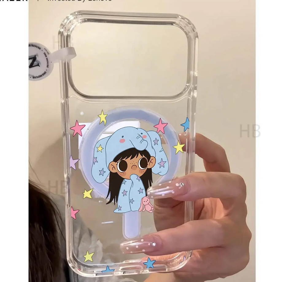 Hoạt Hình Hoạt Hình Bé Voi Cô Gái Bất Thường iPhone17 / 16promax Ốp Điện Thoại Sạc Từ Tính Không Va 