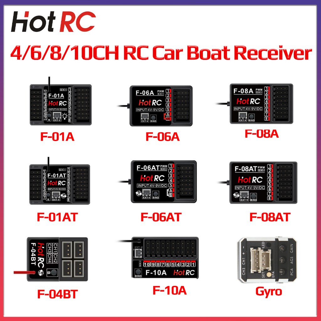 Hotrc 2.4GHz 4 / 6 / 8 / 10 CH F-04BT F-06AT F-08AT F-01AT F-10A Điều Khiển Trở Lại Điện Áp Con Quay