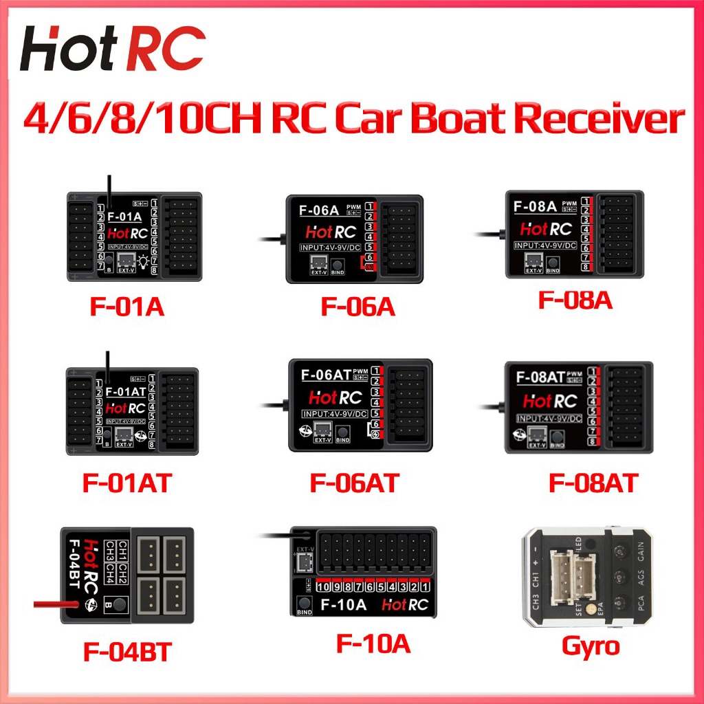 Hotrc 4 / 6 / 8 / 10 CH F-04BT F-06AT F-08AT F-01AT F-10A 2.4GHz Điều Khiển Trở Lại Điện Áp Con Quay