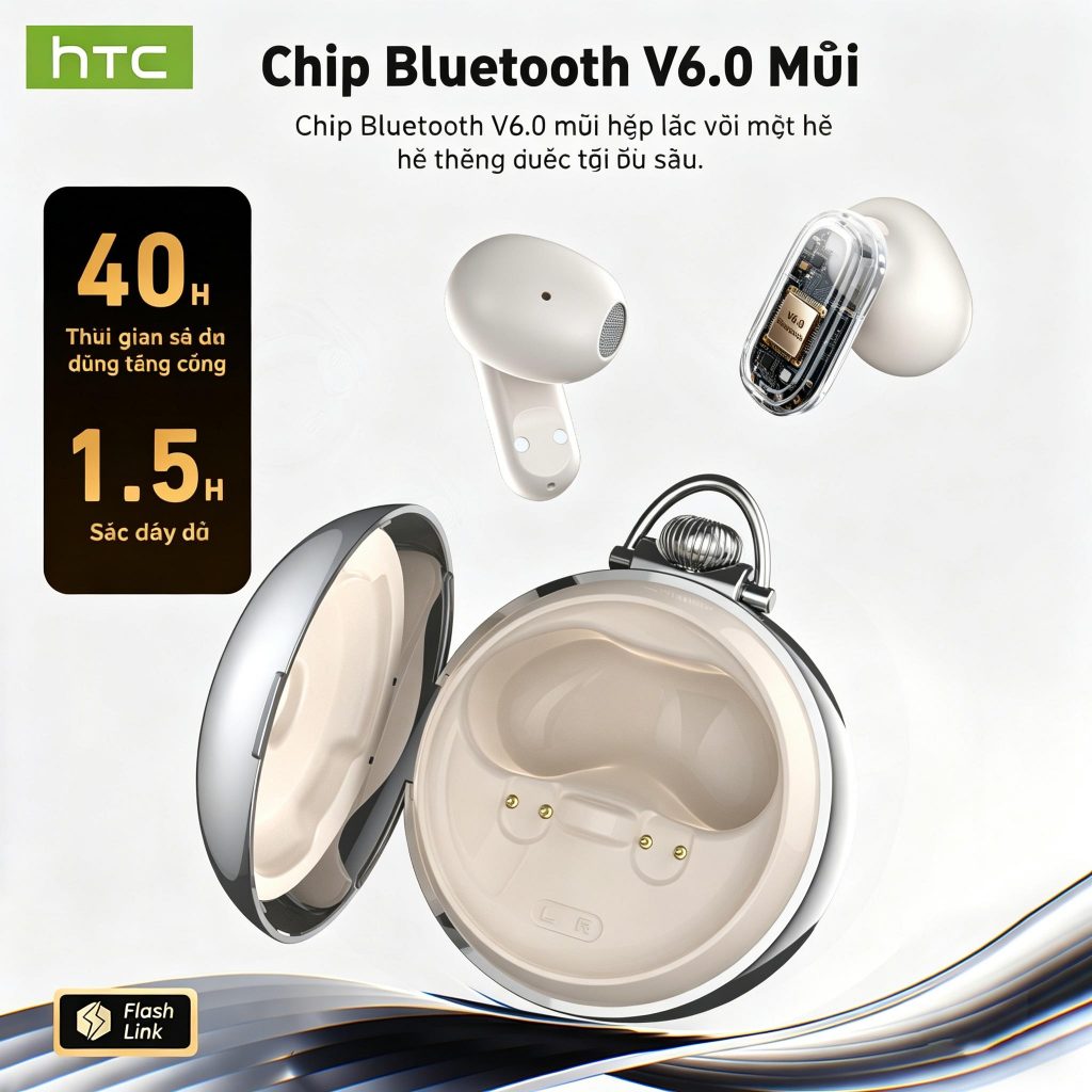 Tai nghe Bluetooth 6.0 thông minh HTC NE71 AI Tai nghe không dây màn hình cảm ứng Vỏ đồng hồ bỏ túi cổ điển IPX5 Chống nước Tuổi thọ pin dài Tai nghe chơi game bán trong tai | BigBuy360 - bigbuy360.vn