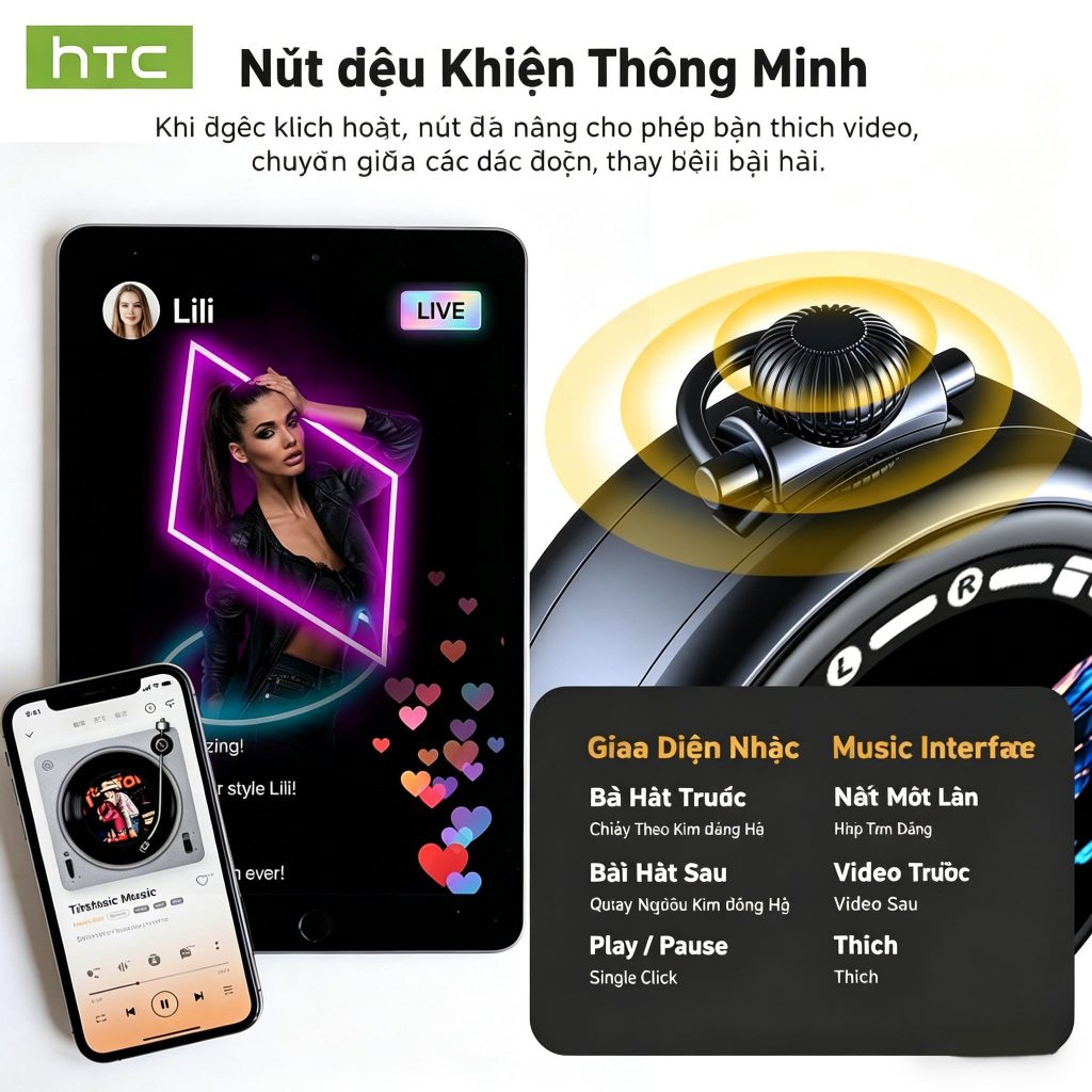 Tai nghe Bluetooth 6.0 thông minh HTC NE71 AI Tai nghe không dây màn hình cảm ứng Vỏ đồng hồ bỏ túi cổ điển IPX5 Chống nước Tuổi thọ pin dài Tai nghe chơi game bán trong tai | BigBuy360 - bigbuy360.vn