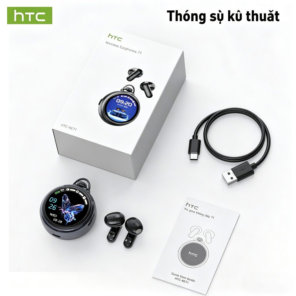 Tai nghe Bluetooth 6.0 thông minh HTC NE71 AI Tai nghe không dây màn hình cảm ứng Vỏ đồng hồ bỏ túi cổ điển IPX5 Chống nước Tuổi thọ pin dài Tai nghe chơi game bán trong tai | BigBuy360 - bigbuy360.vn