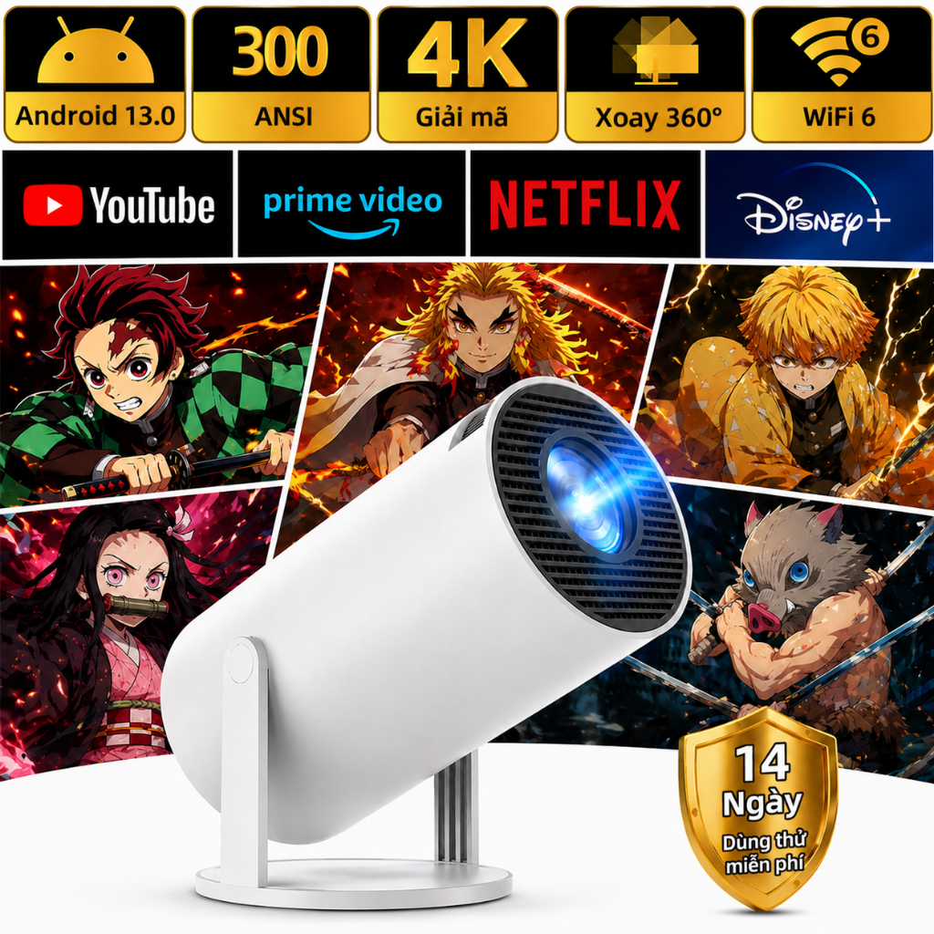 Máy chiếu HY300 PRO Android 13.0 4k Rạp hát tại nhà WiFi6 1920 * 1080P Hỗ trợ màn hình chiếu điện th